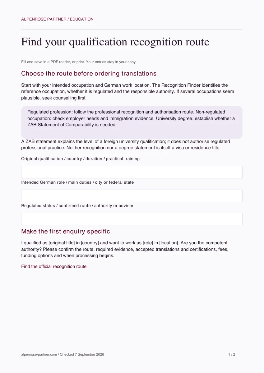 Preview of Find your qualification recognition route