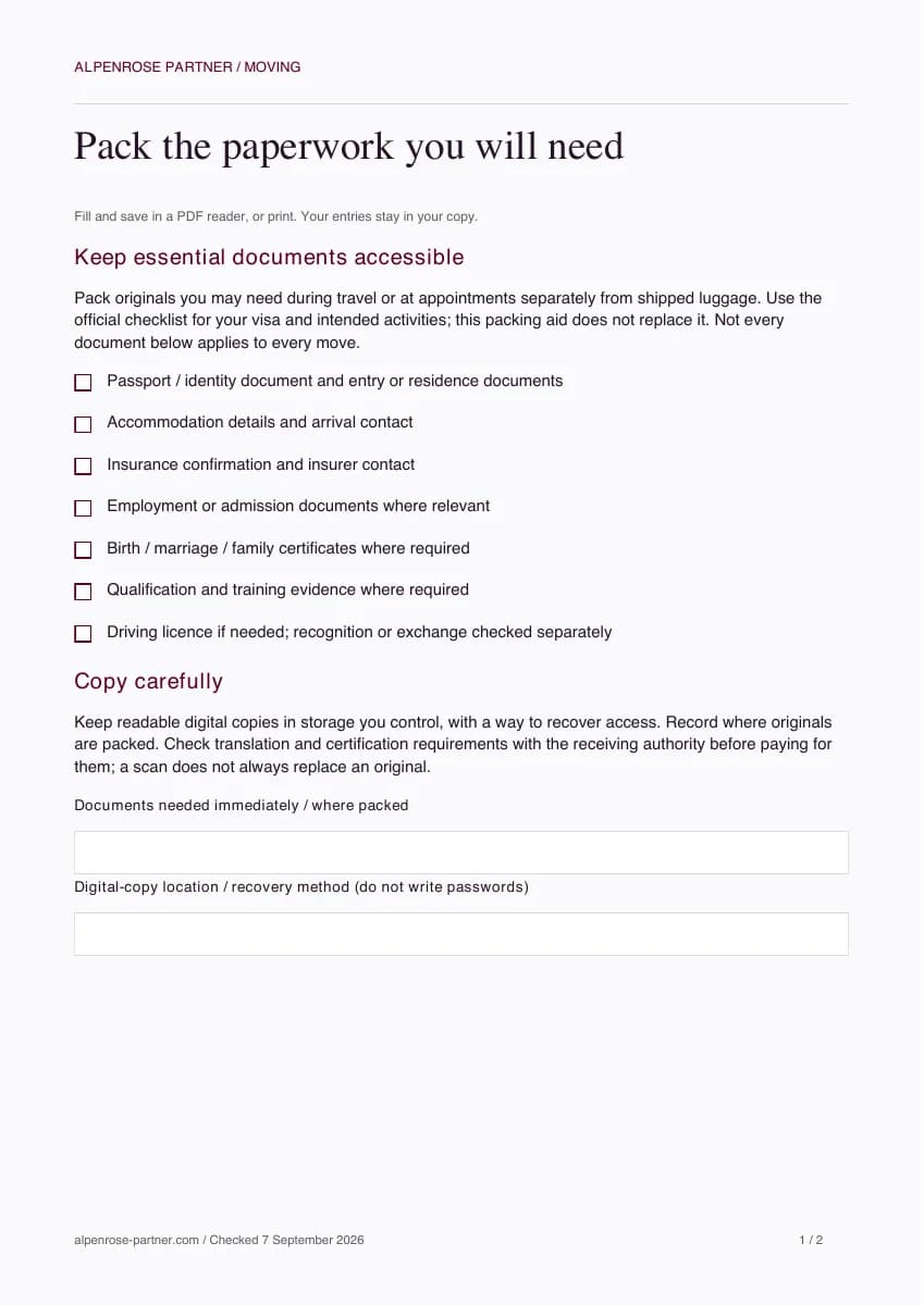 Preview of Pack the paperwork you will need